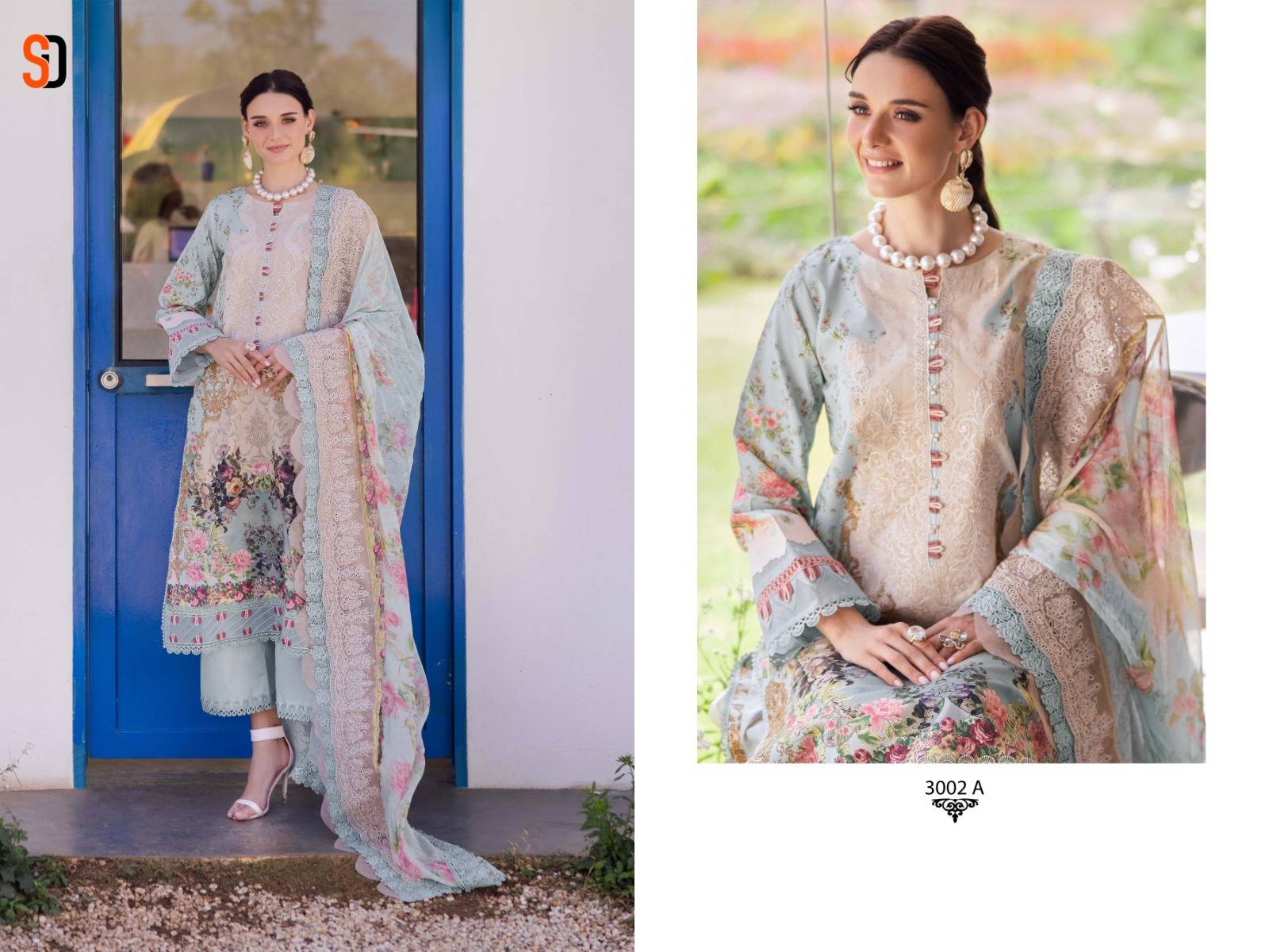 NEEDLE WONDER VOL-3 by Shradha designer 3001 a TO 3003 B SERIES Pakistani Stylish Beautiful Colourful Printed & Embroidered  cotton readymade Dresses At Wholesale Price